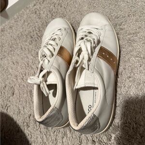 Ecco White Sneakers with Metallic Accents